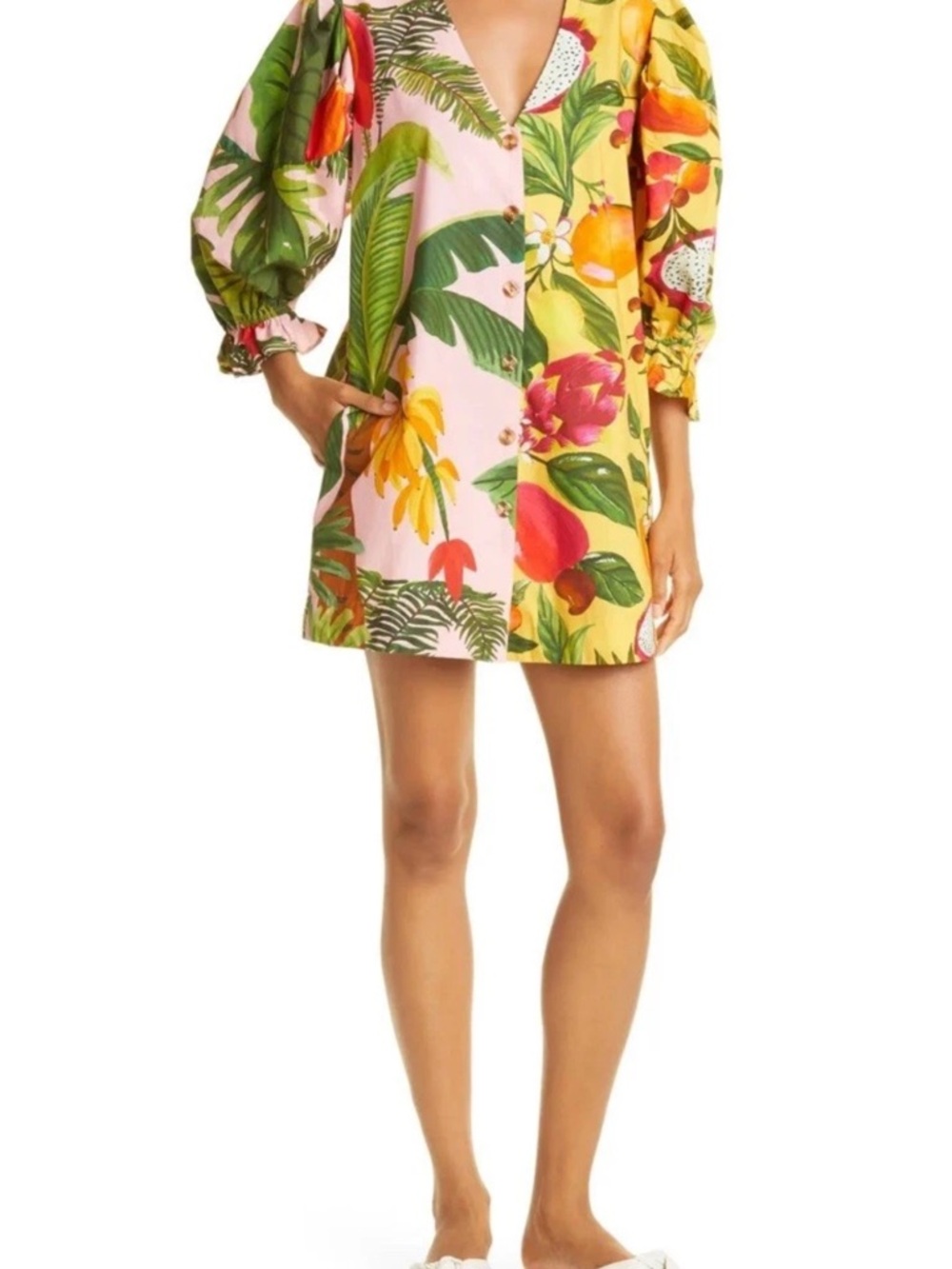 FARM Rio Tropical Floral Mini Dress in Pink, Yellow & Green